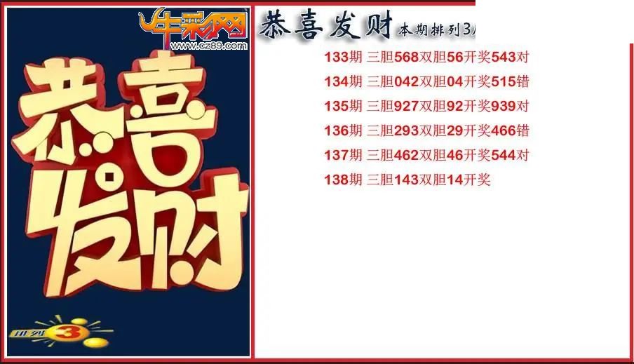 2026138期P3恭喜发财胆码图