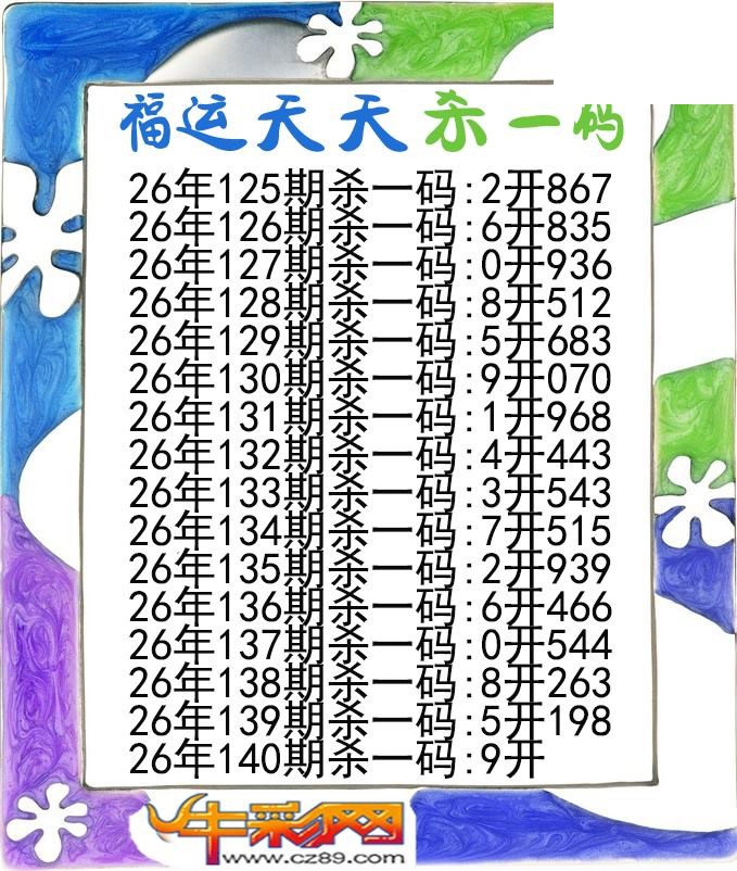 福运天天杀一码140期体彩P3图谜