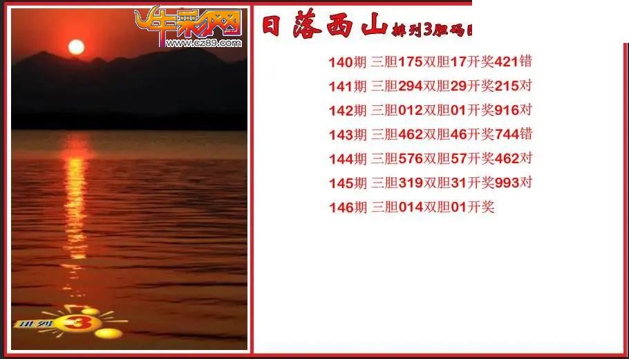 2026146期P3日落西山胆码图谜