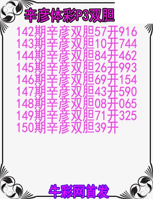 26年150期辛彦体彩P3双胆图