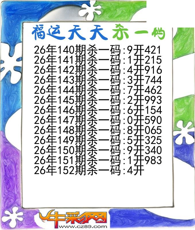 福运天天杀一码152期体彩P3图谜